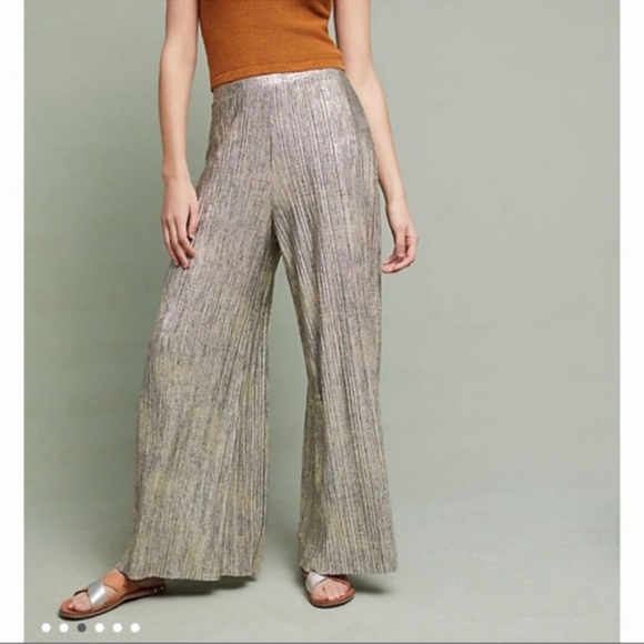 Anthropologie Pants - ANTHROPOLOGIE Elevenes Metallic Gold Wide Leg Pants